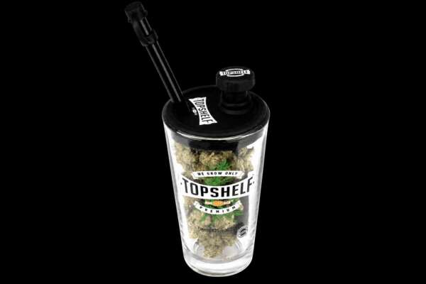 Top Shelf Pint Glass Water Pipe with black background